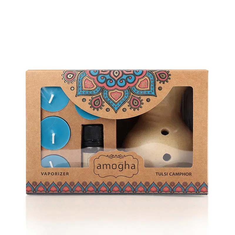 Amogha Fragrance Vaporizer With 4 Tealights and 10ml Oil | Multiple Fragnance  | Single | 8 x 5 x 5 inches