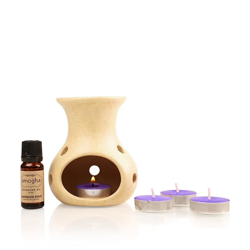 Amogha Fragrance Vaporizer With 4 Tealights and 10ml Oil | Multiple Fragnance  | Single | 8 x 5 x 5 inches