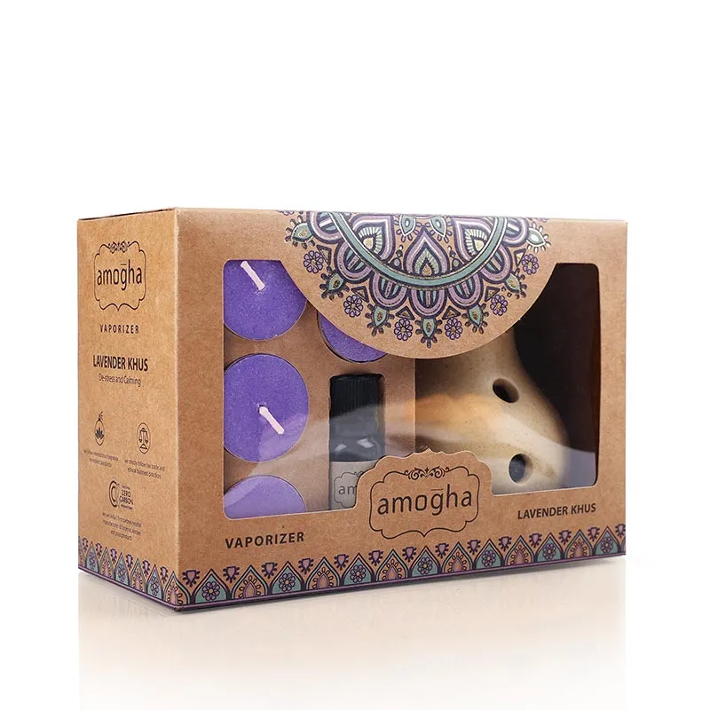 Amogha Fragrance Vaporizer With 4 Tealights and 10ml Oil | Multiple Fragnance  | Single | 8 x 5 x 5 inches