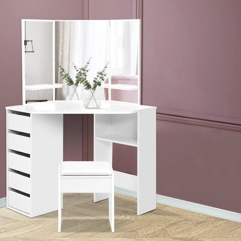 Artiss Corner Dressing Table With Mirror Stool White Mirrors Makeup Tables Chair