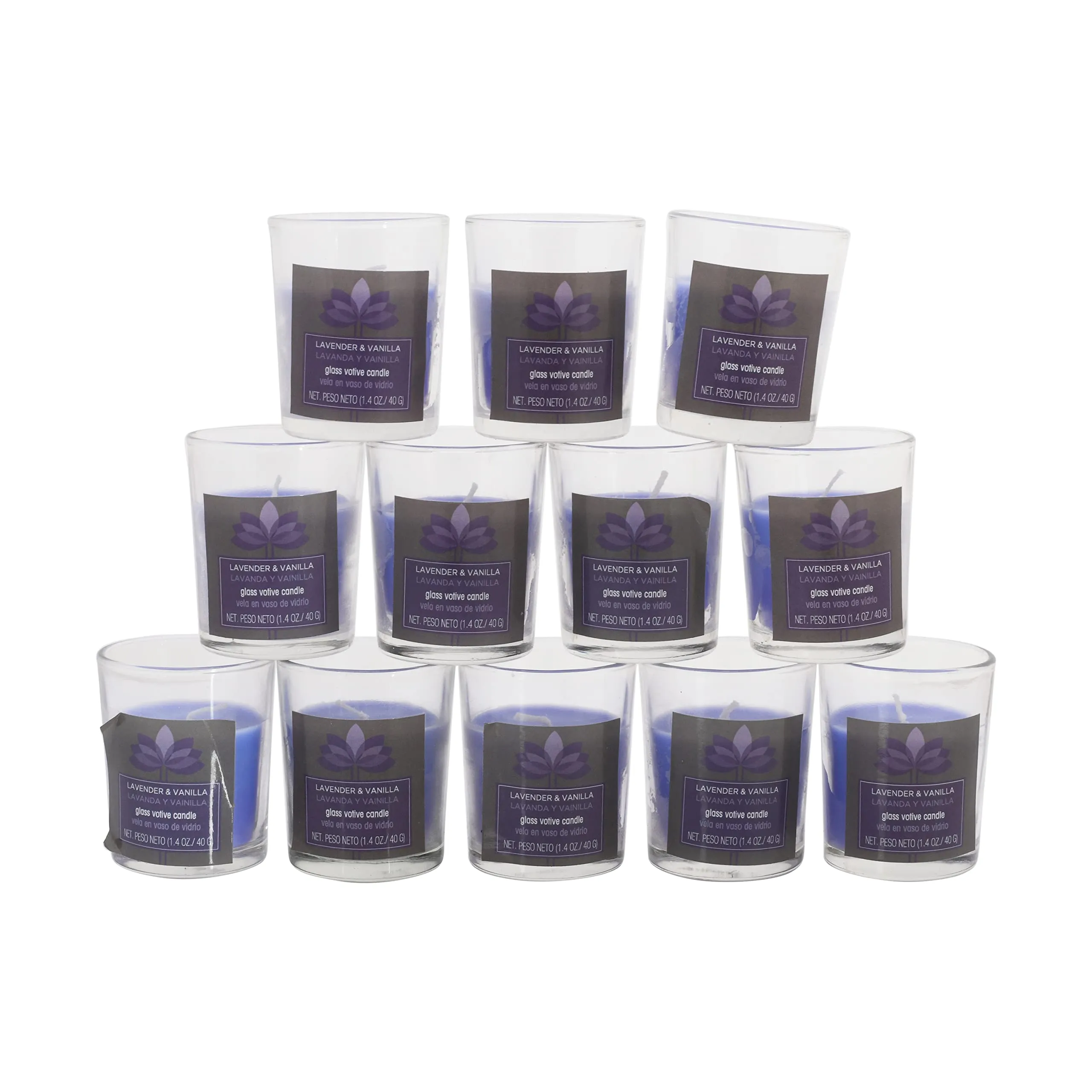 AURA Aromatic Shot Glass Candle 12-13 Hours Burn Time Pack of 12 Lavender   Vanilla