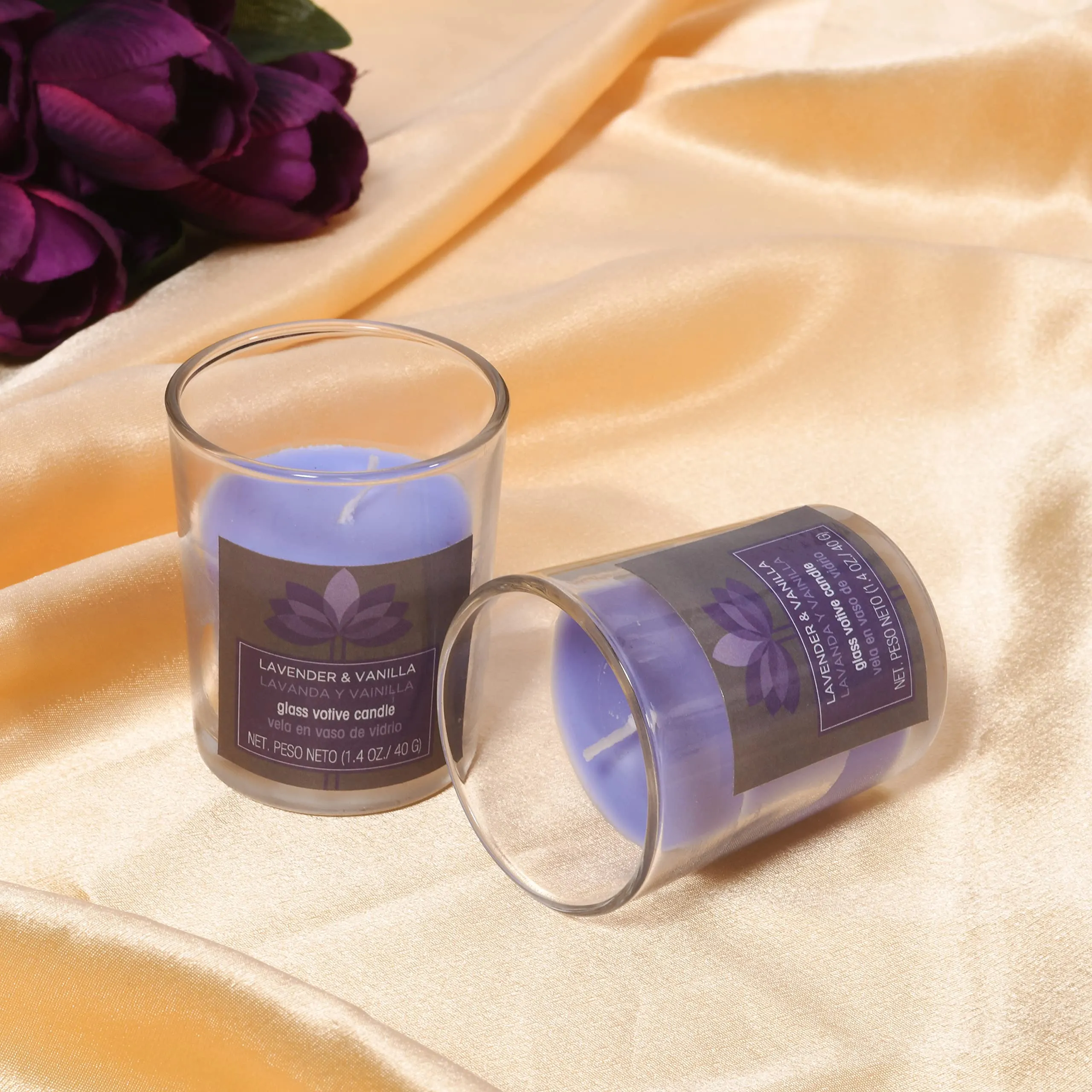 AURA Aromatic Shot Glass Candle 12-13 Hours Burn Time Pack of 12 Lavender   Vanilla