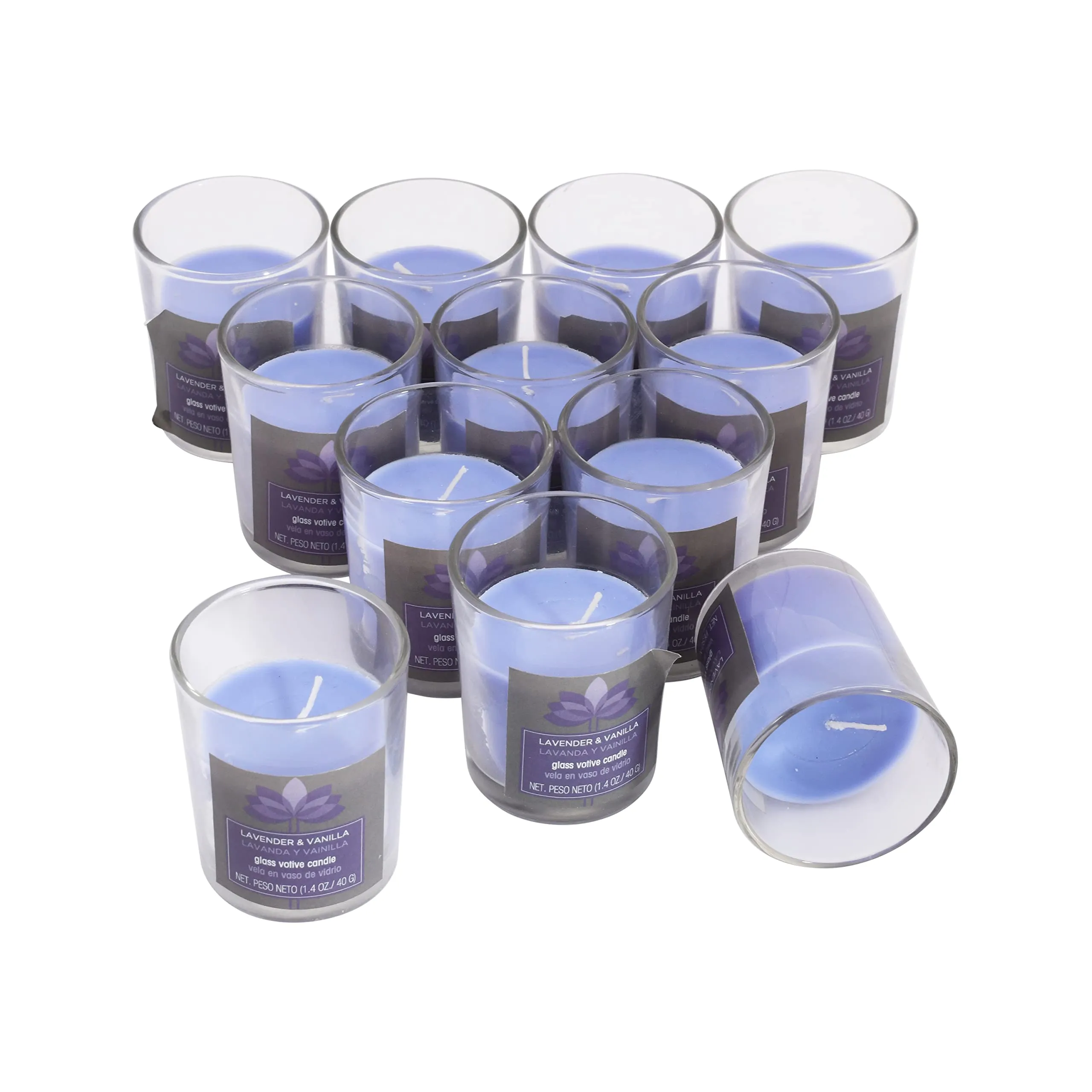 AURA Aromatic Shot Glass Candle 12-13 Hours Burn Time Pack of 12 Lavender   Vanilla