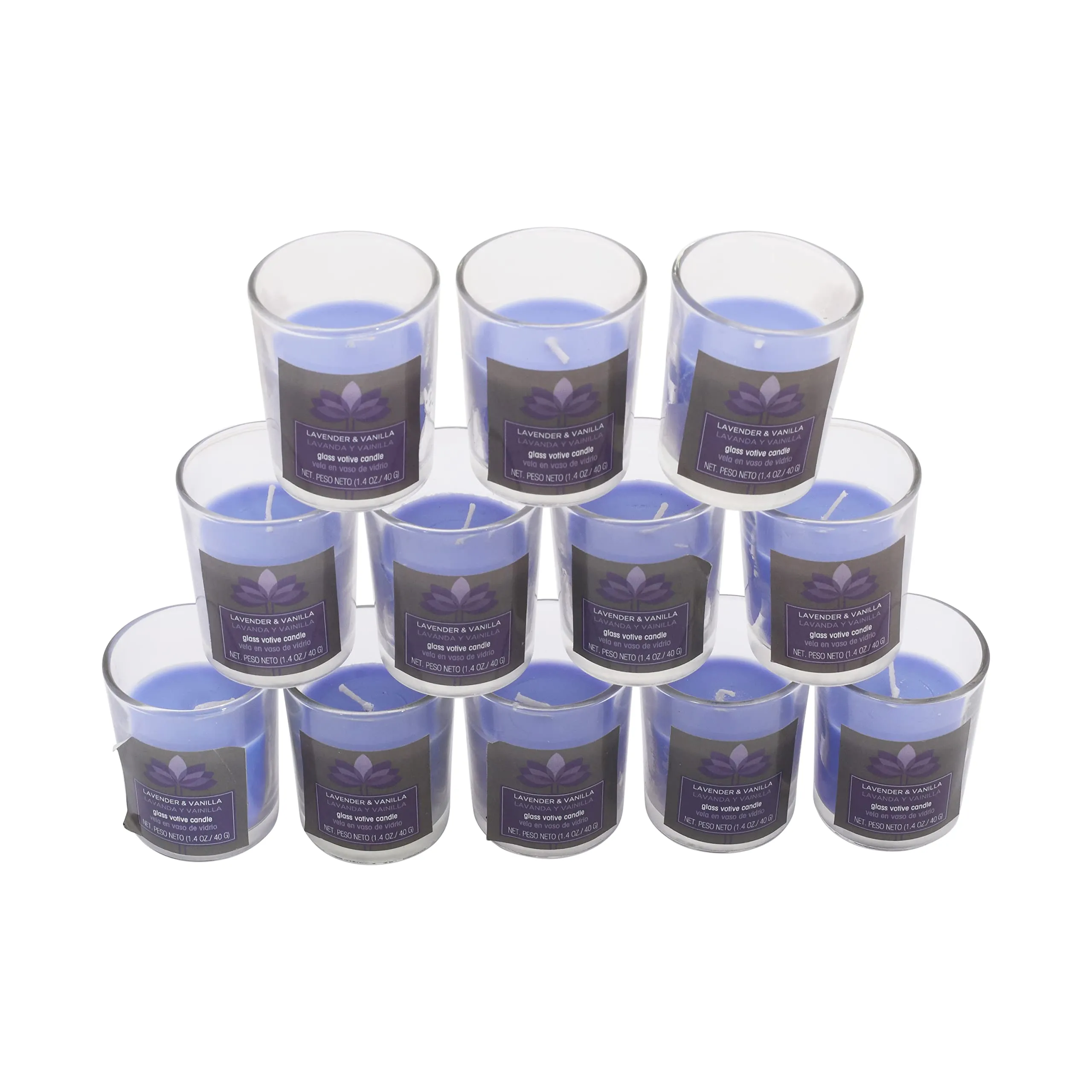 AURA Aromatic Shot Glass Candle 12-13 Hours Burn Time Pack of 12 Lavender   Vanilla