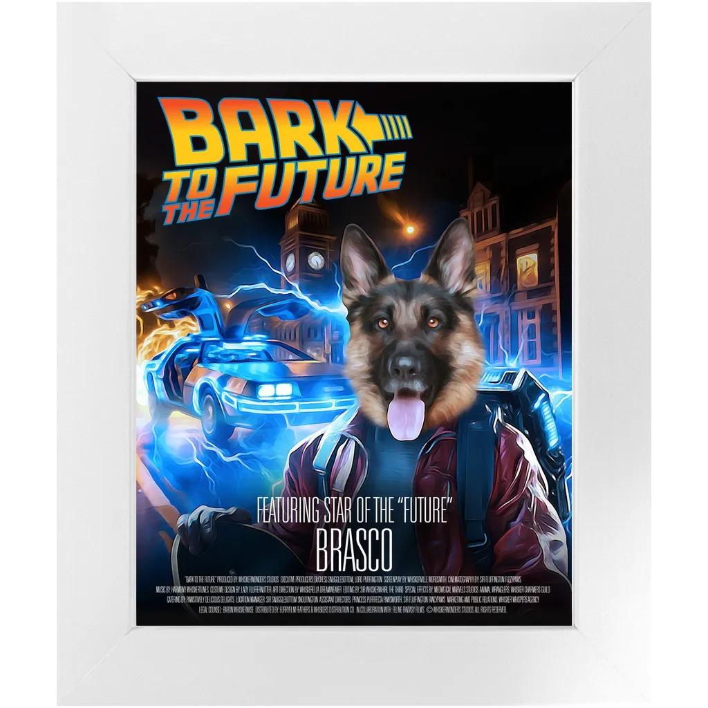 BARK TO THE FUTURE Movie Poster - Scarface Inspired Custom Pet Portrait Framed Satin Paper Print