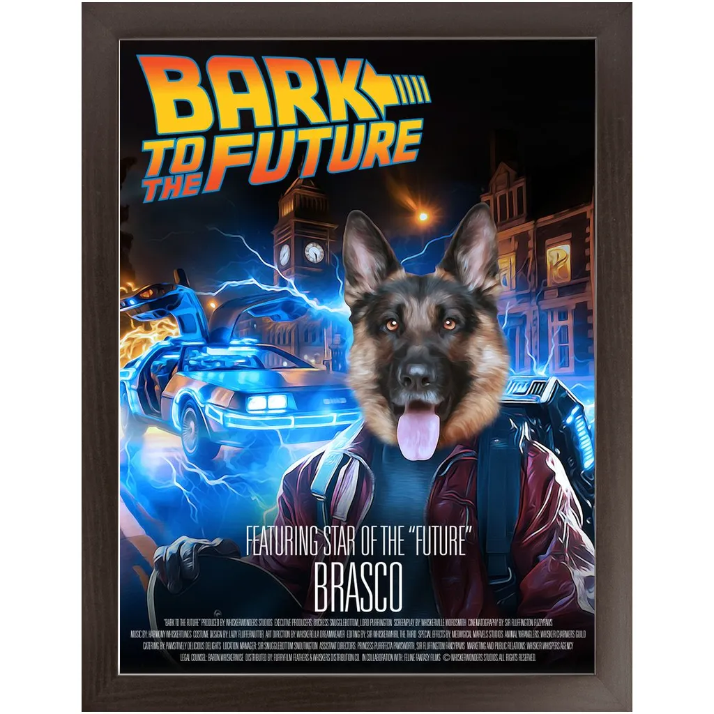 BARK TO THE FUTURE Movie Poster - Scarface Inspired Custom Pet Portrait Framed Satin Paper Print