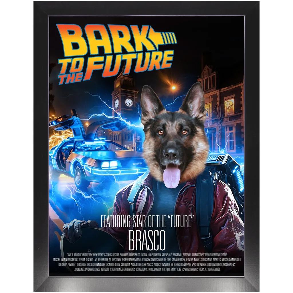 BARK TO THE FUTURE Movie Poster - Scarface Inspired Custom Pet Portrait Framed Satin Paper Print