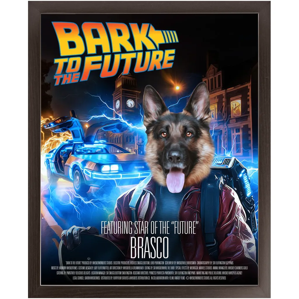 BARK TO THE FUTURE Movie Poster - Scarface Inspired Custom Pet Portrait Framed Satin Paper Print