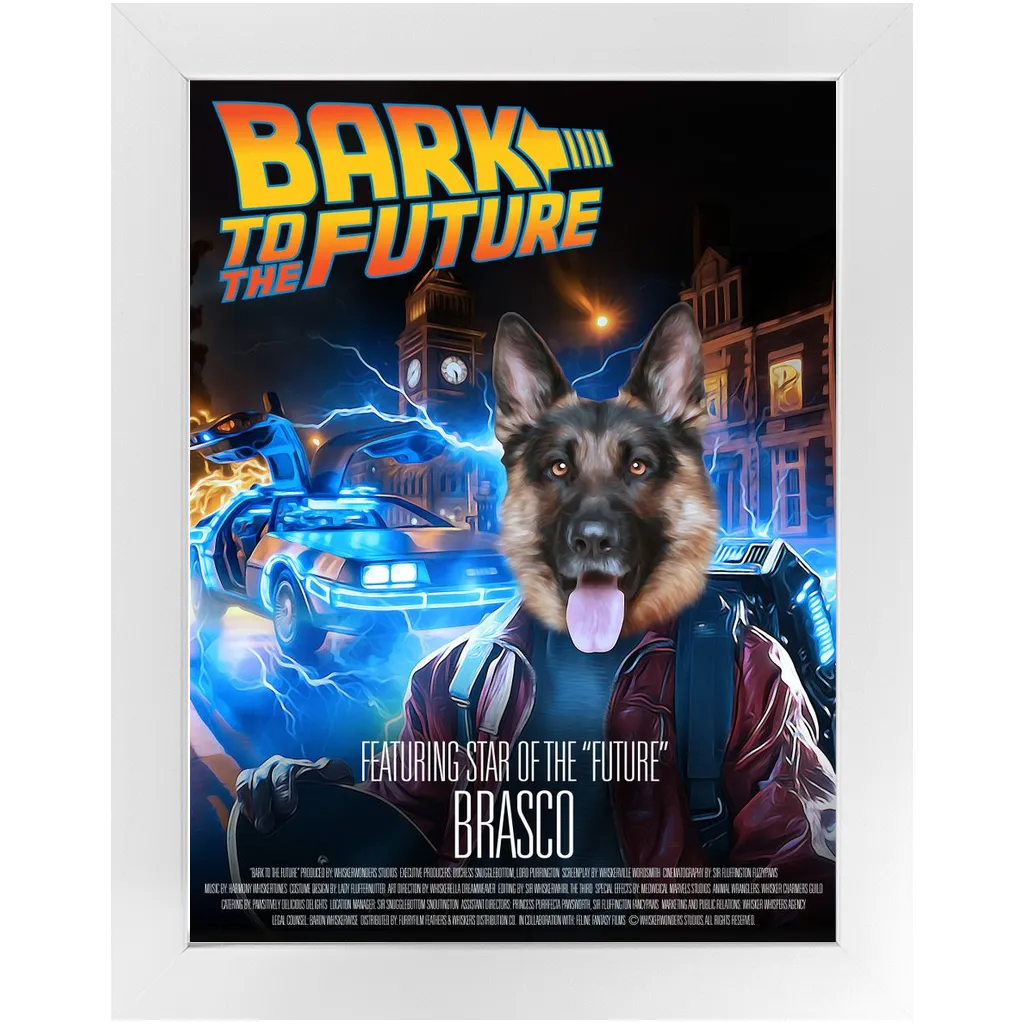 BARK TO THE FUTURE Movie Poster - Scarface Inspired Custom Pet Portrait Framed Satin Paper Print