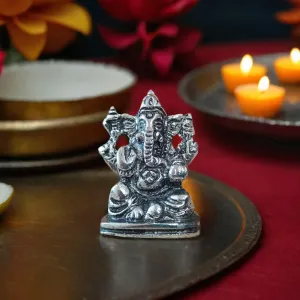 Bhumatha Metal Ganesh Idol for Diwali Decoration Item - Ganesha for Car Dashboard Small Ganpati Statue Figurine Murti for Home Office, Tabledesk Diwali Gift Items (Silver 5 CM Height) (Set of 1)