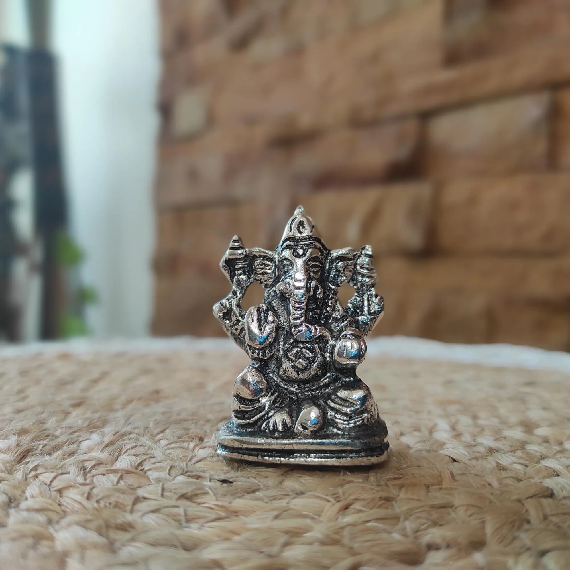 Bhumatha Metal Ganesh Idol for Diwali Decoration Item - Ganesha for Car Dashboard Small Ganpati Statue Figurine Murti for Home Office, Tabledesk Diwali Gift Items (Silver 5 CM Height) (Set of 1)