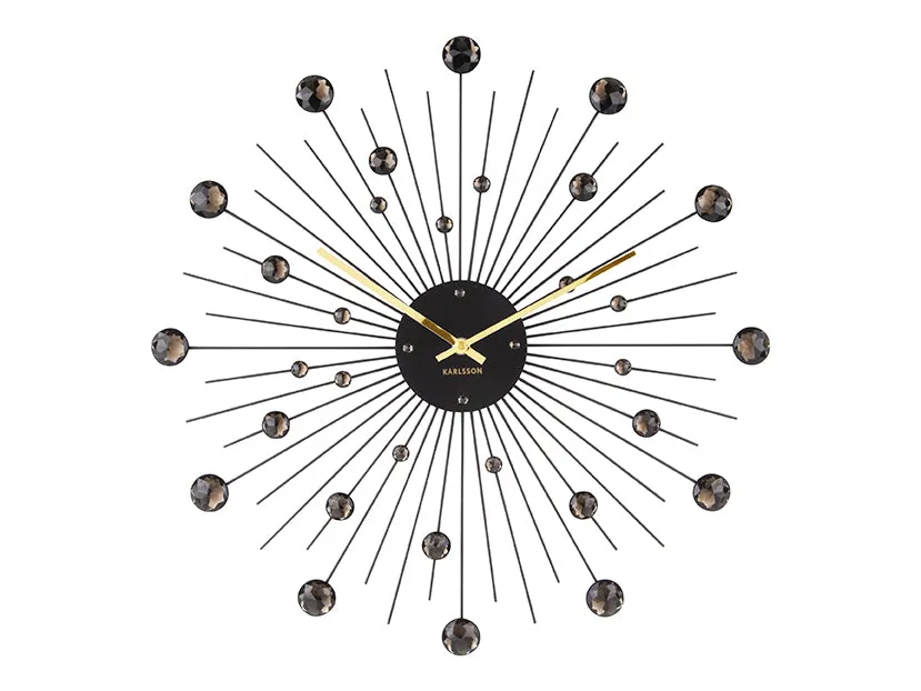 Black & Golden Wall Clock "Sunburst" with Crystals (Large)