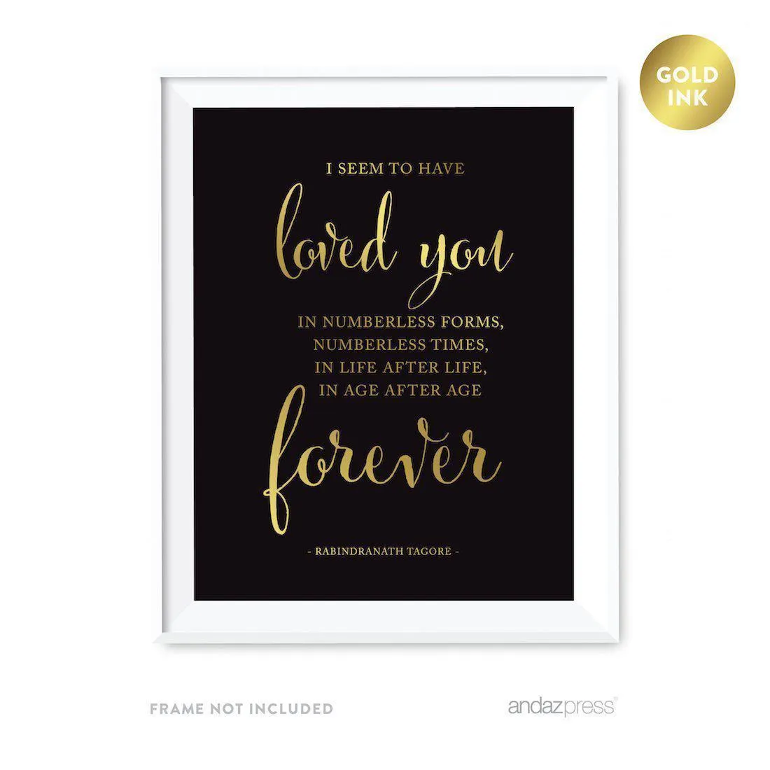 Black and Metallic Gold Wedding Love Quotes Wall Art Print