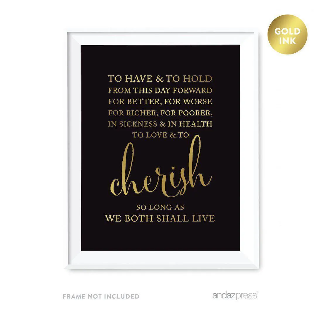 Black and Metallic Gold Wedding Love Quotes Wall Art Print