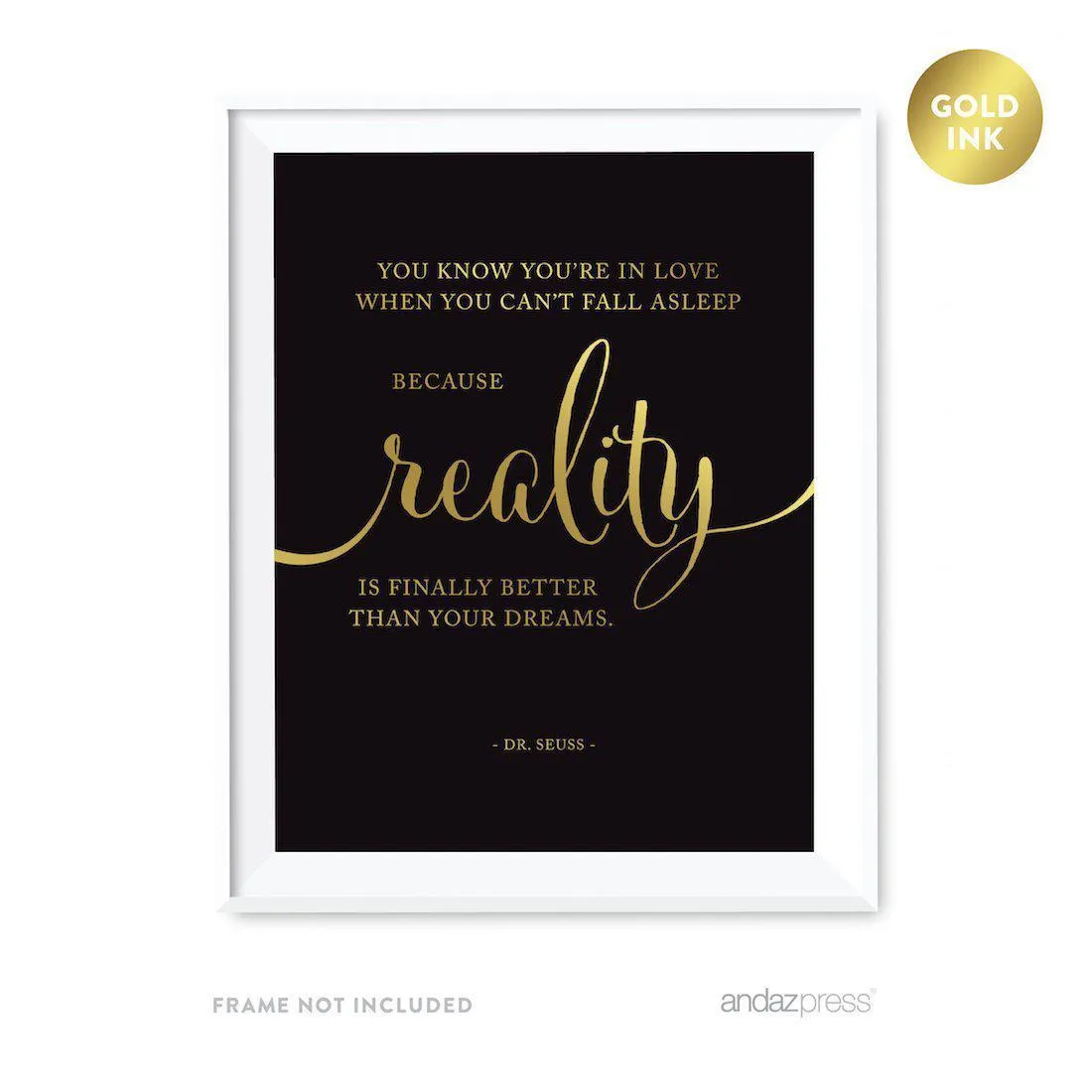 Black and Metallic Gold Wedding Love Quotes Wall Art Print