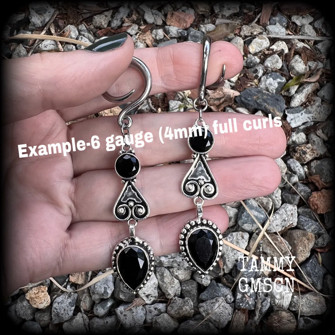 Black onyx gauged earrings-Gemstone ear gauges