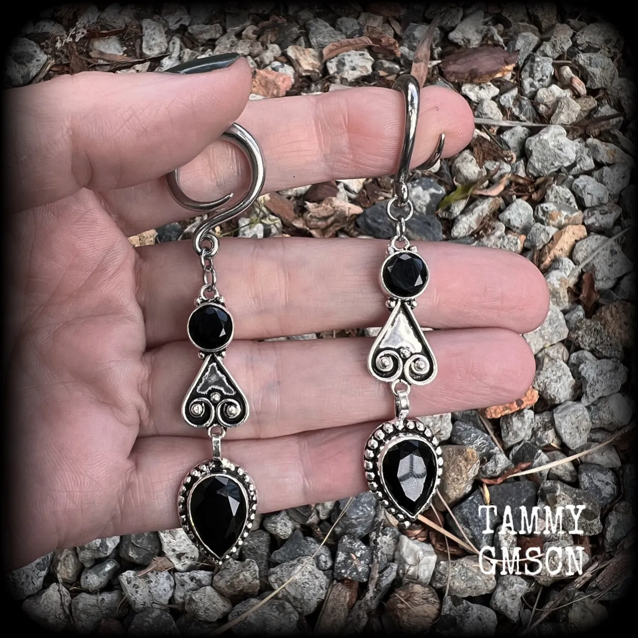 Black onyx gauged earrings-Gemstone ear gauges