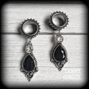 Black onyx tunnel dangles-Gemstone body jewelry