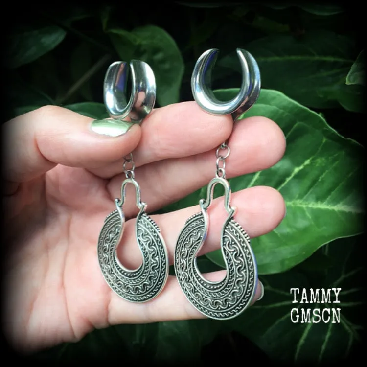 Boho ear hangers-Artemis shield gauged earrings