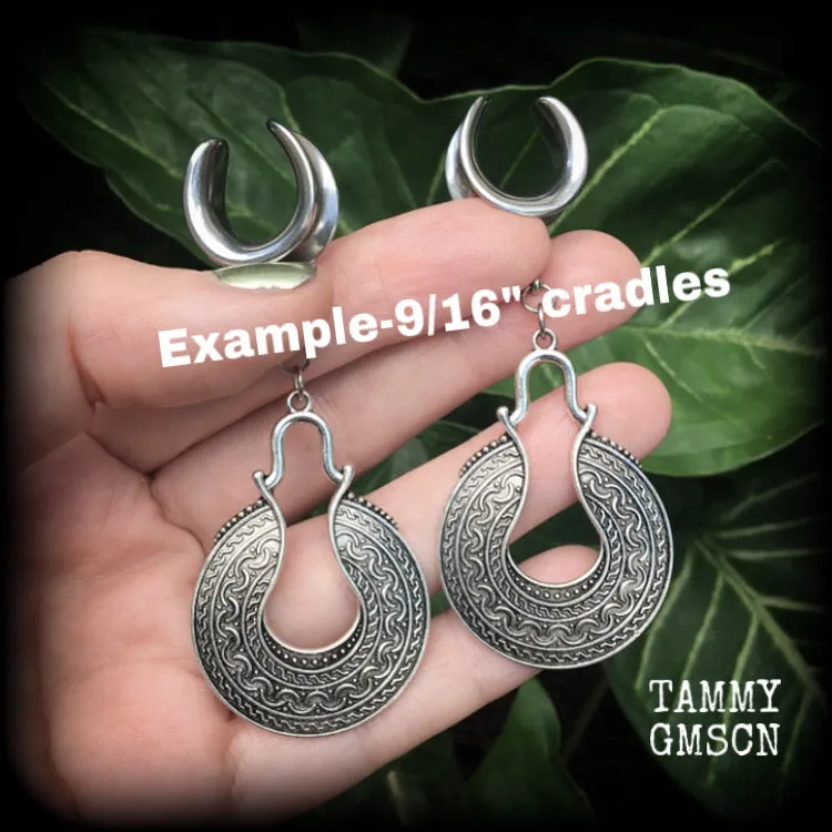 Boho ear hangers-Artemis shield gauged earrings