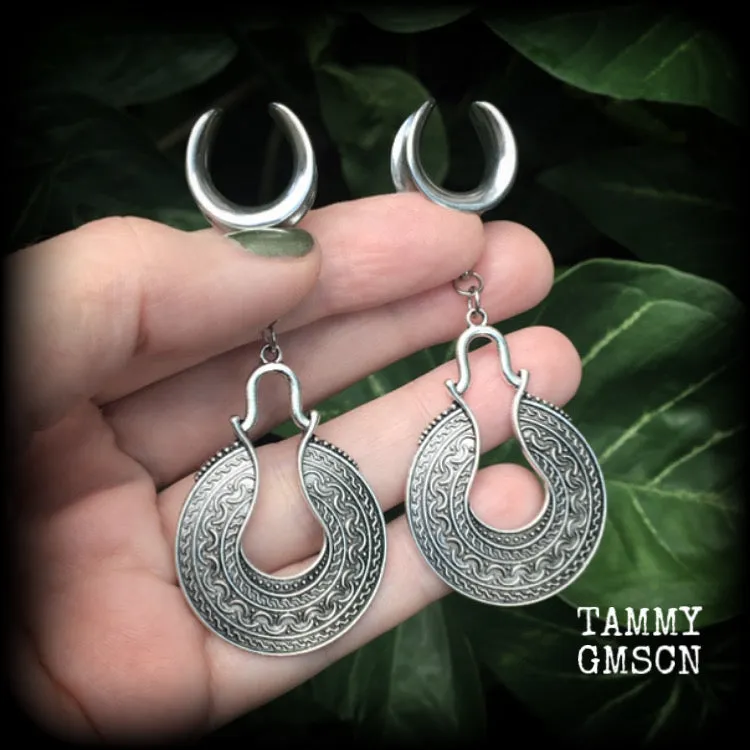 Boho ear hangers-Artemis shield gauged earrings