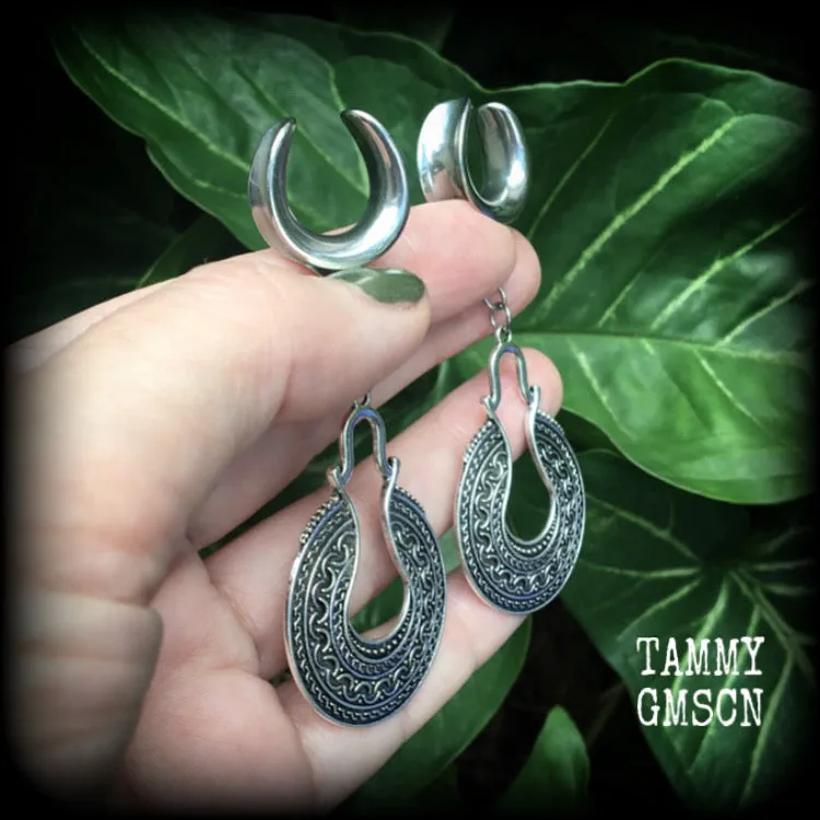 Boho ear hangers-Artemis shield gauged earrings