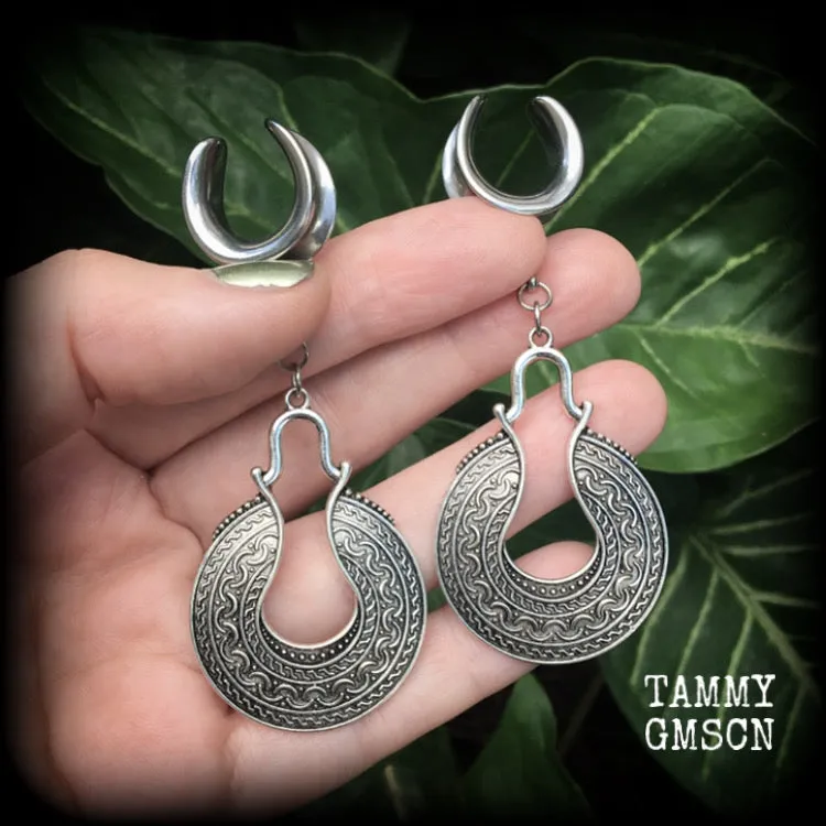 Boho ear hangers-Artemis shield gauged earrings