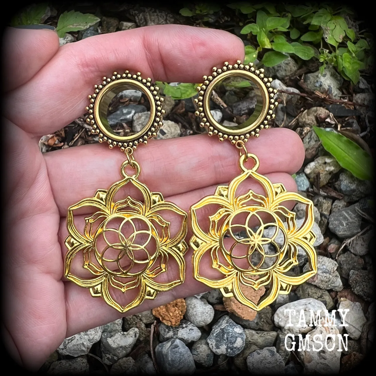 Boho flower of life tunnels-Geometric tunnel dangles