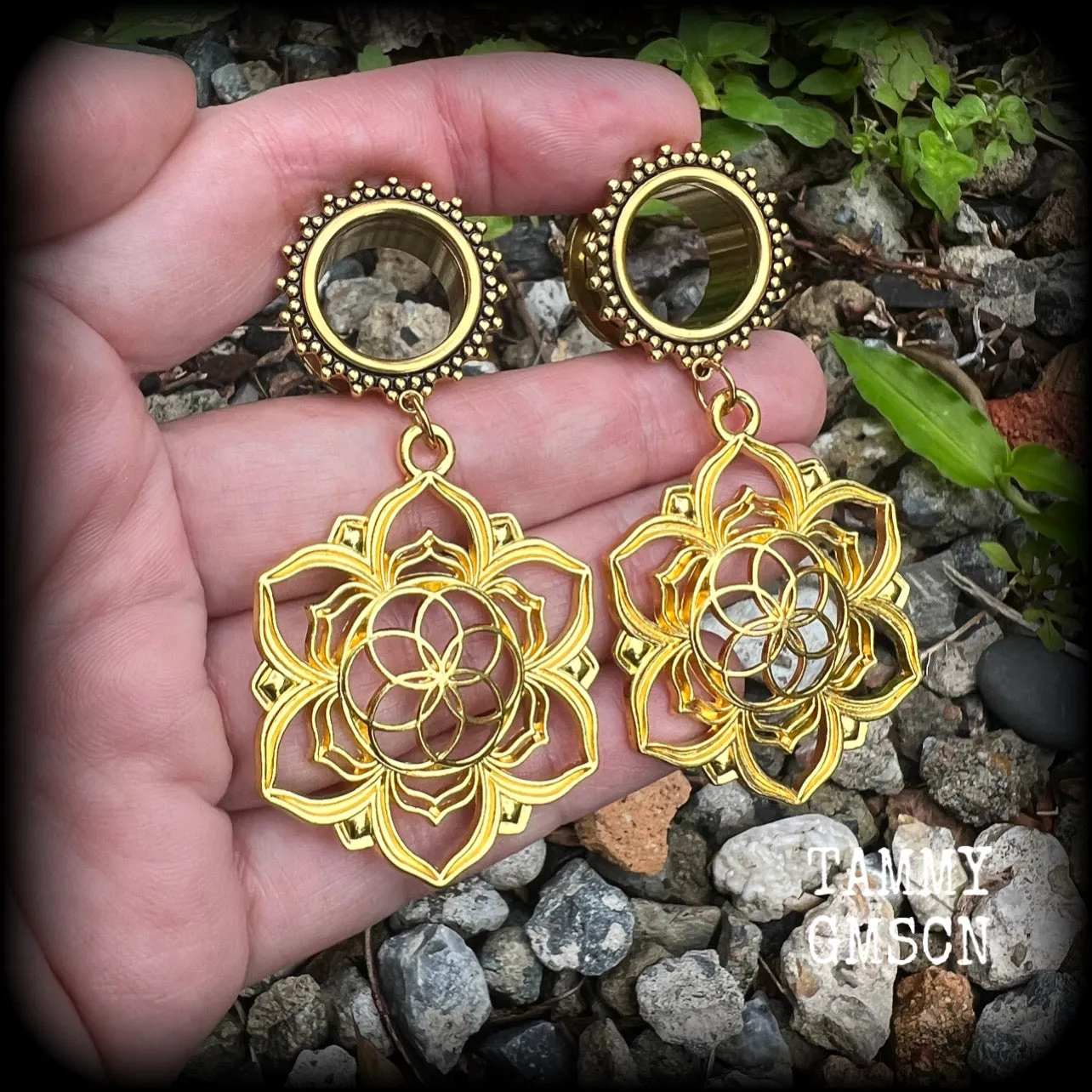 Boho flower of life tunnels-Geometric tunnel dangles