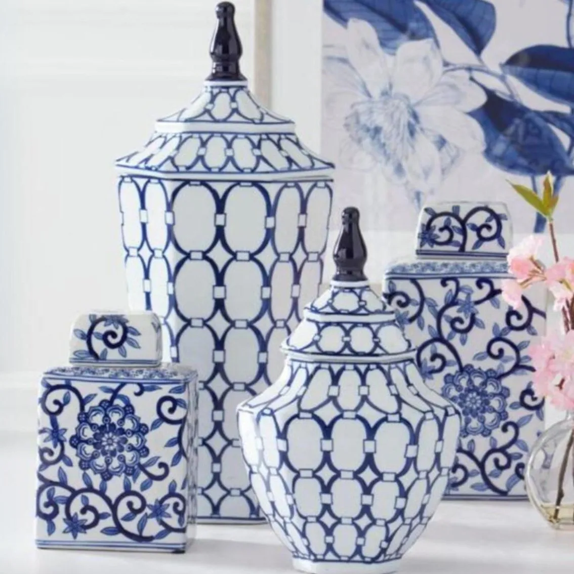 Chinoiserie Lidded Jar - Blue and White Jar