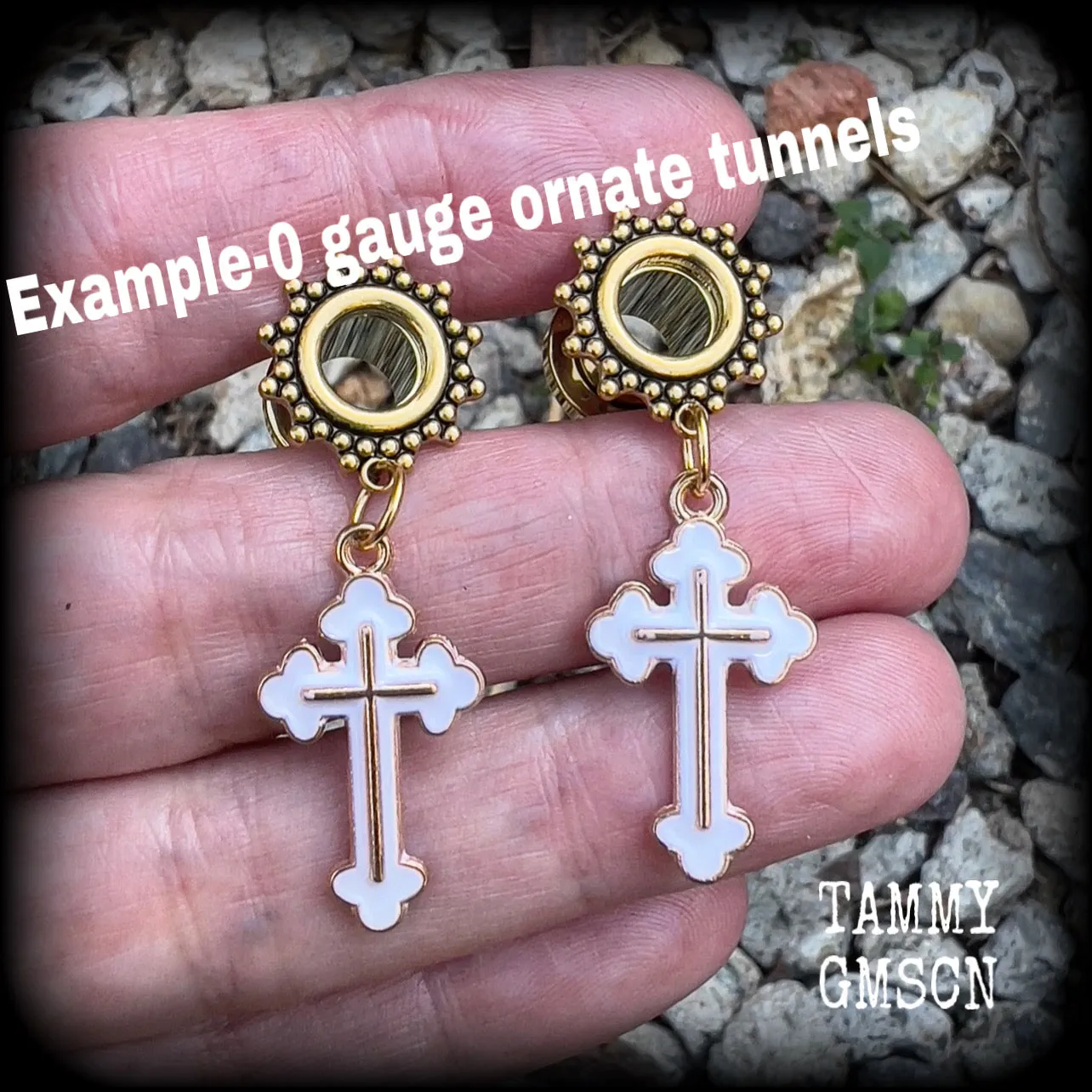 Christian cross tunnel earrings-Boho ear tunnels