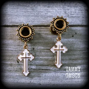 Christian cross tunnel earrings-Boho ear tunnels