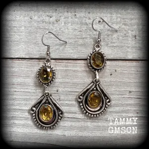 Citrine gemstone earrings-Boho earrings