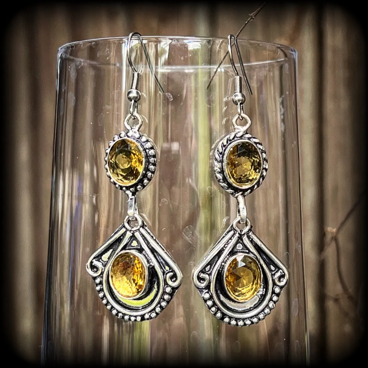 Citrine gemstone earrings-Boho earrings