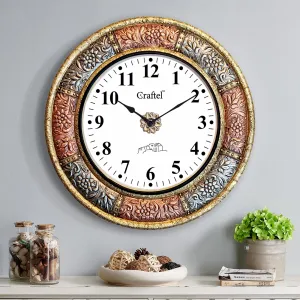 CRAFTEL Brass And Copper Heavy Embossed English Dial Abstract Wall Analog Clock For Bedroom Living Room Home (Gold/Copper 18 X 18 Inch)