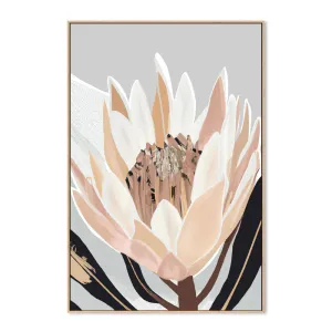 Cream Silver Protea 100cm  x 150cm Framed Canvas - Natural Frame