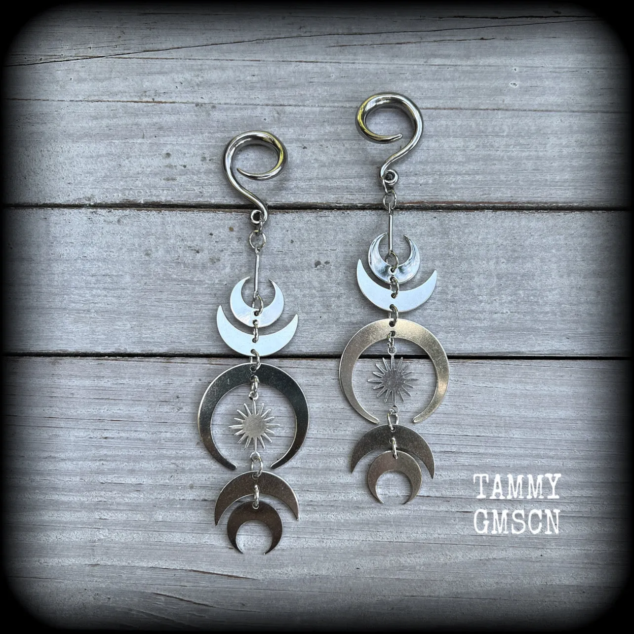 Crescent moon ear hangers-Occult gauged earrings