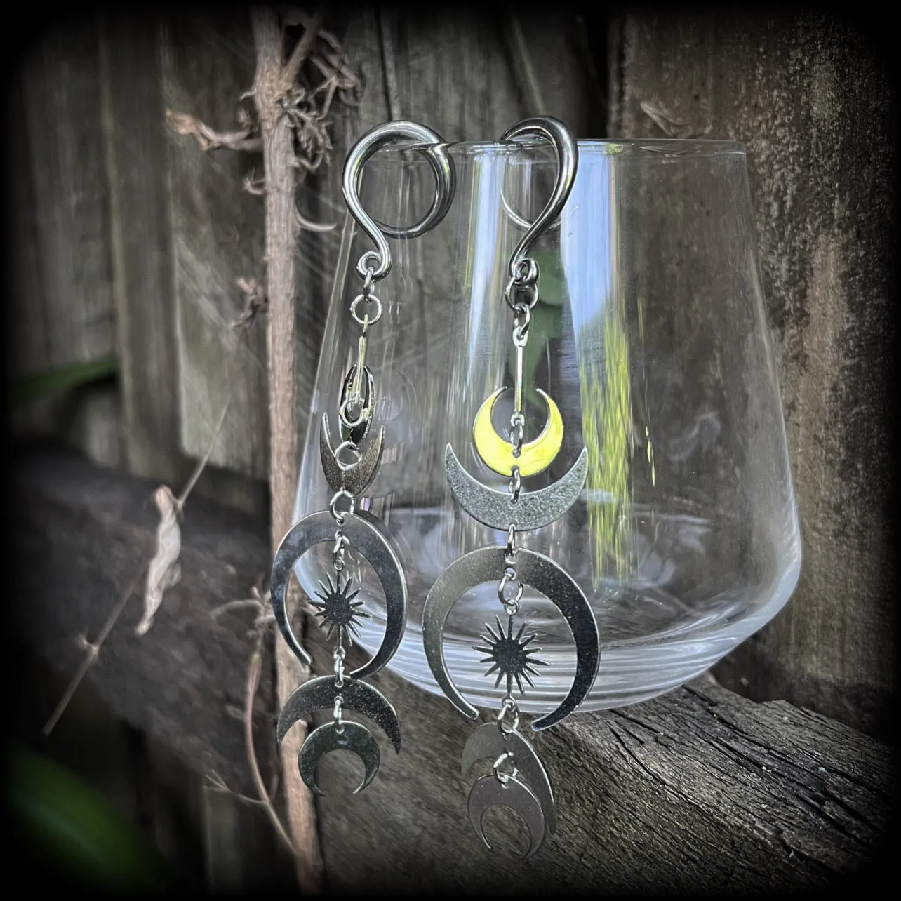 Crescent moon ear hangers-Occult gauged earrings