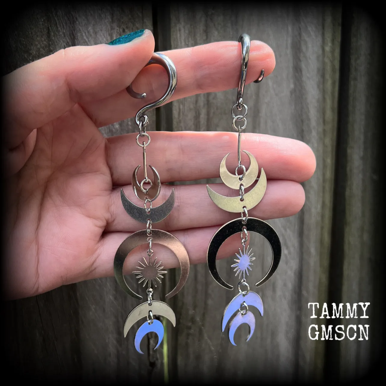 Crescent moon ear hangers-Occult gauged earrings