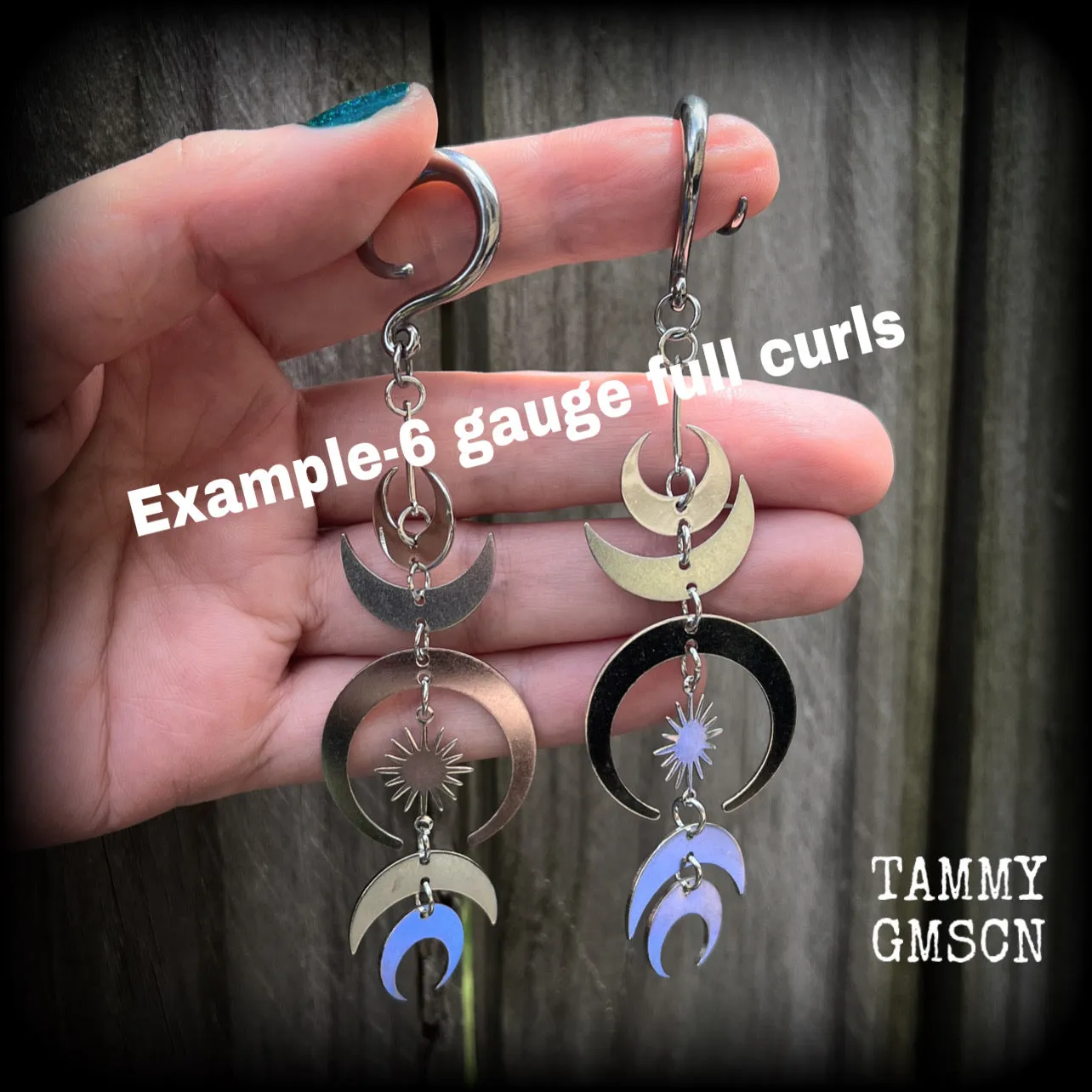 Crescent moon ear hangers-Occult gauged earrings