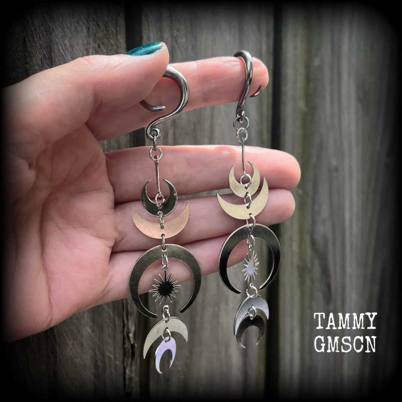 Crescent moon ear hangers-Occult gauged earrings