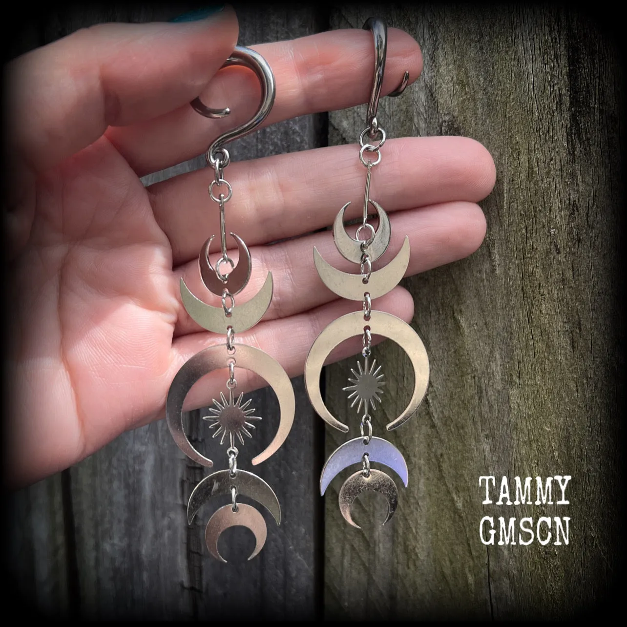 Crescent moon ear hangers-Occult gauged earrings