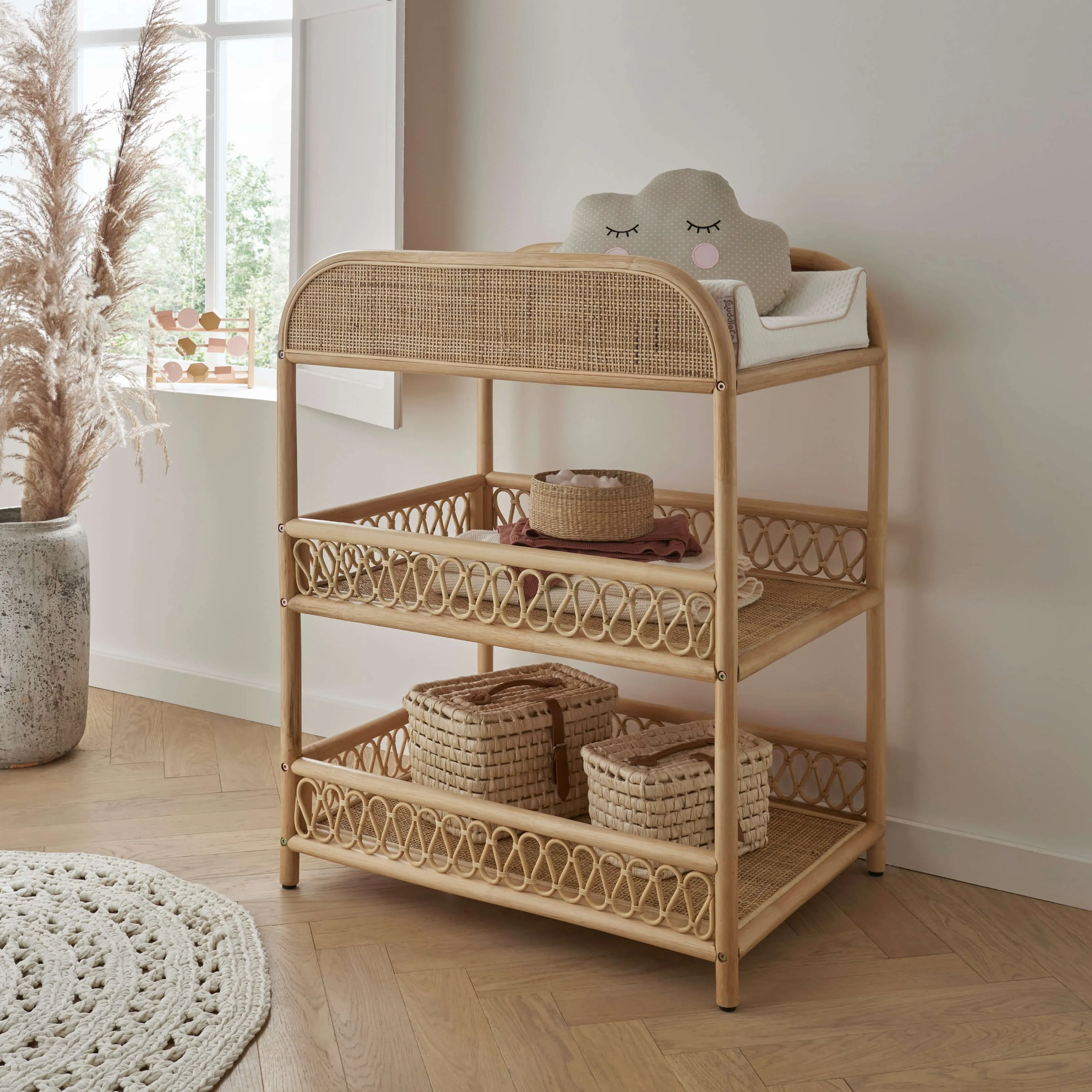 CuddleCo Aria Crib and Changer Room Set in Rattan