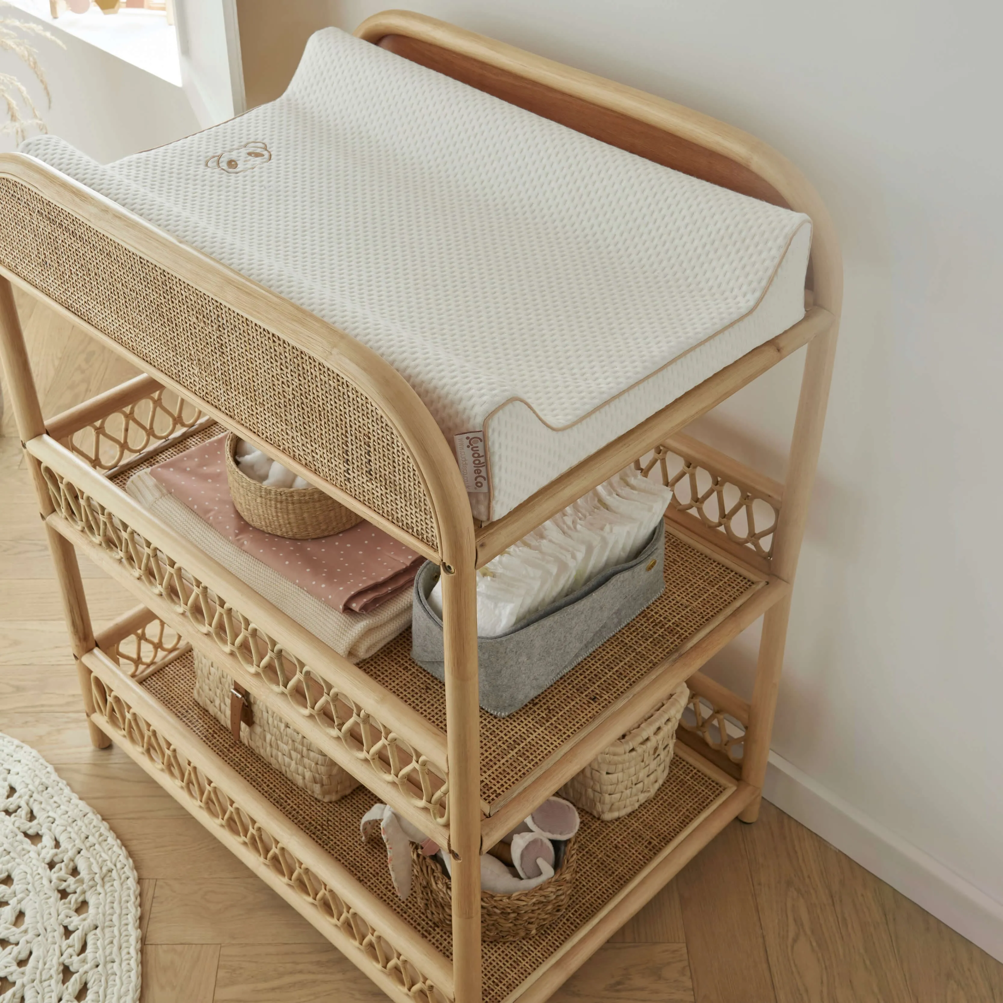 CuddleCo Aria Crib and Changer Room Set in Rattan