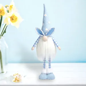 December Diamonds Blue Butterfly Garden Fabric Blue Check Gnome Figurine