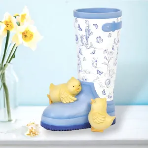 December Diamonds Blue Butterfly Garden Rainboot Planter With Baby Chicks