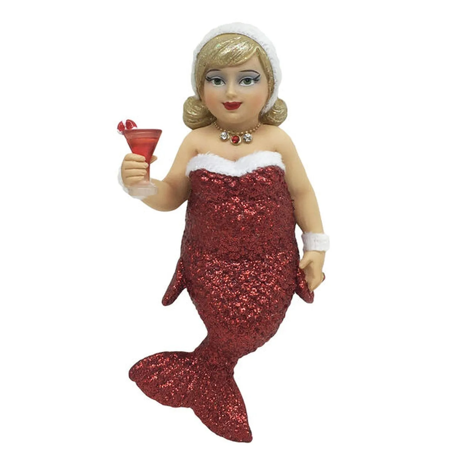 December Diamonds Miss Jolly Mermaids with Cocktail Christmas Ornament