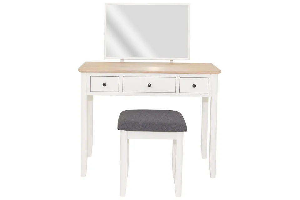 Eimear - Cream And Oak Dressing Table Set Including Stool And Mirror