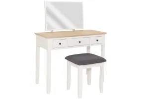 Eimear - Cream And Oak Dressing Table Set Including Stool And Mirror