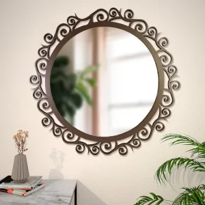 Ekhasa Wooden Wall Mirror (Mirror Size - 17 inch, Frame Size - 24 inch) | Perfect for Living Room, Bedroom, Bathroom, Home Decor | Round Design with Compressed Wooden Frame Wall Mount Mirror